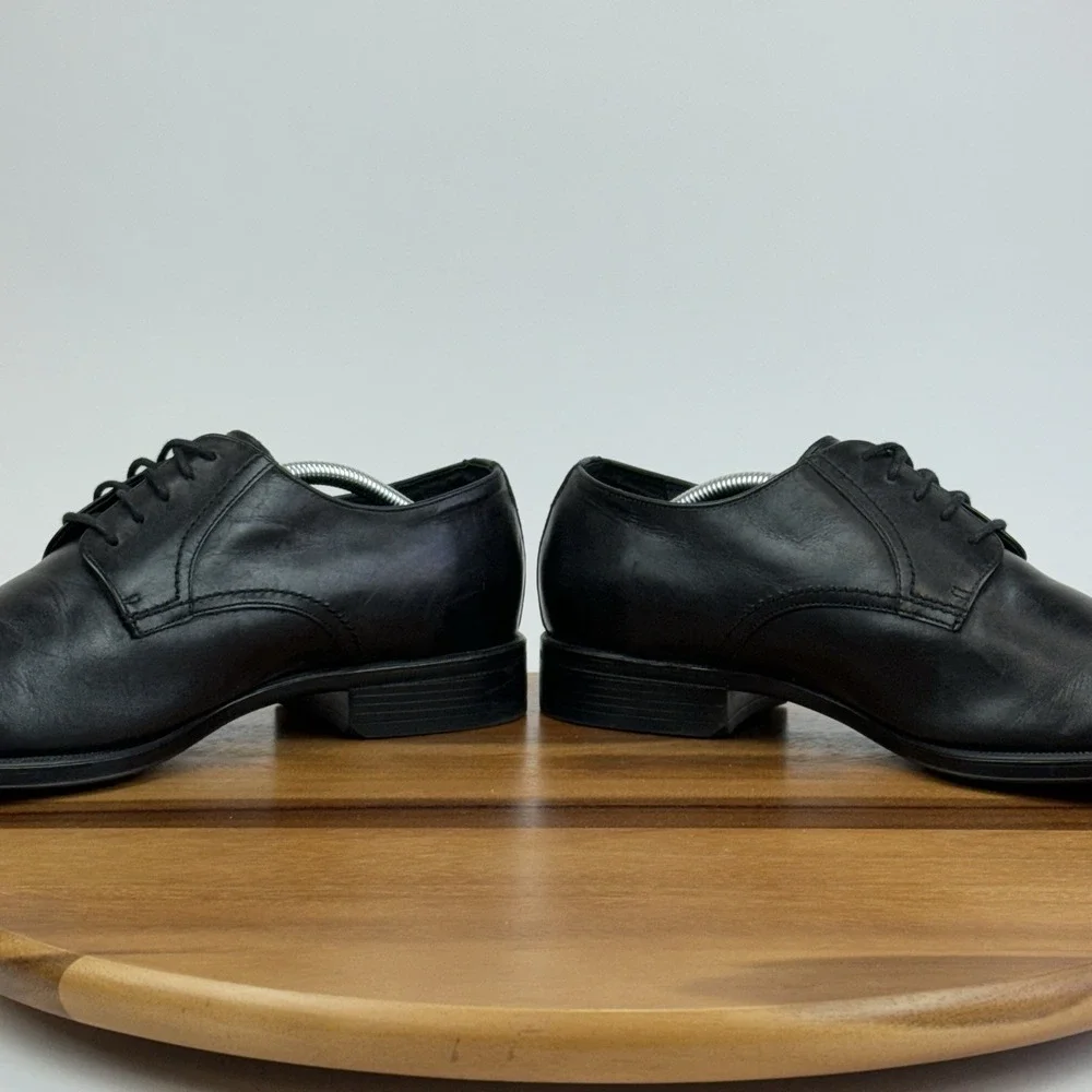 Mens Johnston & Murphy Black Leather Plain Toe Dress Shoes Oxfords Size 11 M GUC